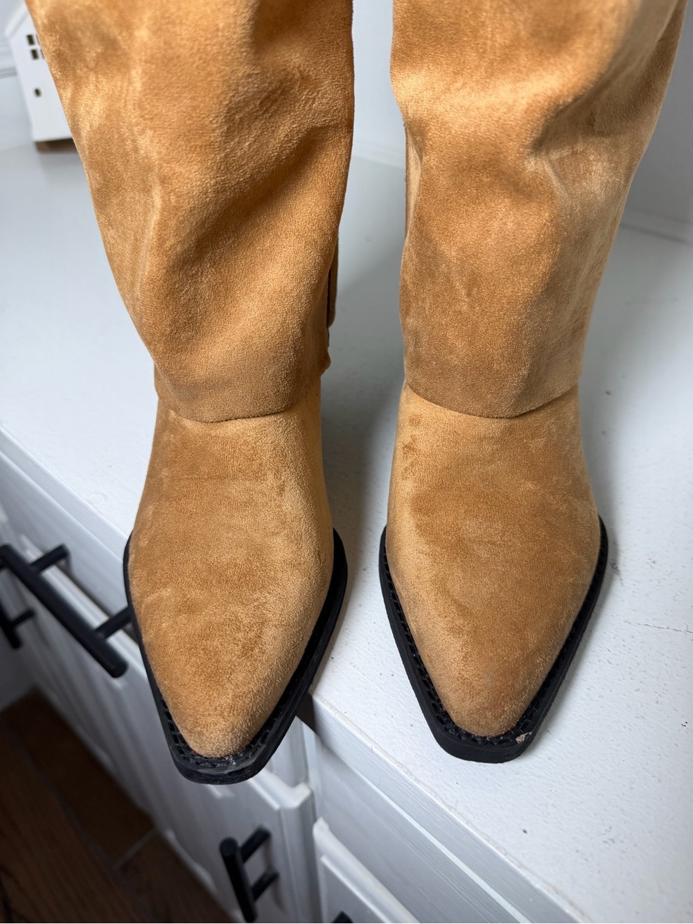 Zodiac Western Boots Women 7 Tan Suede Appliqué Cowboy Boots Boho Festival Tall - Picture 2 of 8